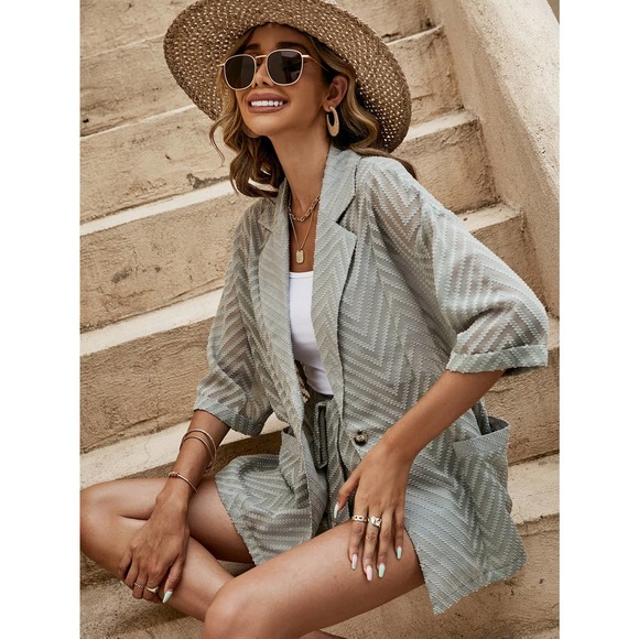 BohoGypsyDreamer.com Jackets & Blazers - 2 piece set: Single Button Textured Chevron Sheer Blazer & Shorts